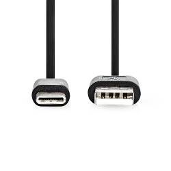 Nedis CCGL60600BK20 USB-Kabel | USB 2.0 | USB-A Male | USB-C™ Male | 15 W | 480 Mbps | Vernikkeld | 2.00 m | Rond | P...