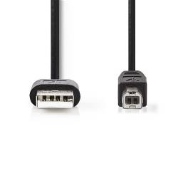 Nedis CCGL60101BK30 USB-Kabel | USB 2.0 | USB-A Male | USB-B Male | 4.5 W | 480 Mbps | Vernikkeld | 3.00 m | Rond | P...