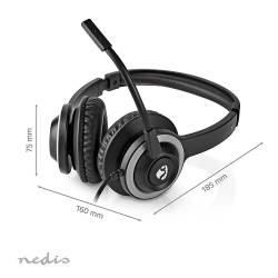 Nedis CHSTU310BK PC-Headset | On-Ear | Stereo | USB Type-A / USB Type-C™ | Inklapbare Microfoon | Zwart