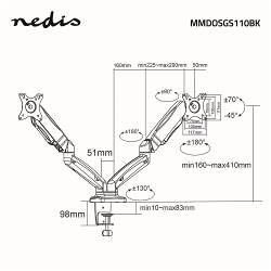 Nedis MMDOSGS110BK Monitorbeugel voor Bureaus | Gasveer | 2 Scherm(en) | 15 - 32 " | 75x75 / 100x100 | Draai- en Kant...