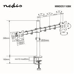Nedis MMDOS110BK Monitorbeugel voor Bureaus | 2 Scherm(en) | 15 - 32 " | 75x75 / 100x100 | Draai- en Kantelbaar
