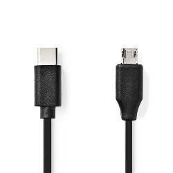 Nedis CCGL60750BK10 USB-Kabel | USB 2.0 | USB-C™ Male | USB Micro-B Male | 60 W | 480 Mbps | Vernikkeld | 1.00 m | Ro...