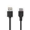Nedis CCGL60010BK20 USB-Kabel | USB 2.0 | USB-A Male | USB-A Female | 480 Mbps | Vernikkeld | 2.00 m | Rond | PVC | Z...
