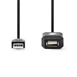 Nedis CCGL60EXTBK100 Actieve USB-Kabel | USB 2.0 | USB-A Male | USB-A Female | 480 Mbps | 10.0 m | Rond | Vernikkeld ...