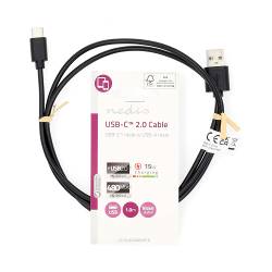 Nedis CCGL60600BK10 USB-Kabel | USB 2.0 | USB-A Male | USB-C™ Male | 15 W | 480 Mbps | Vernikkeld | 1.00 m | Rond | P...