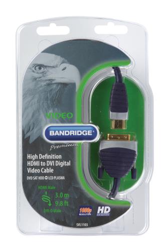 Bandridge SVL1103 Digitale Hoge Snelheid HDMI-DVI-Videokabel 3.0 m