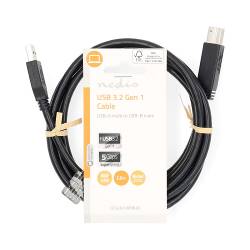 Nedis CCGL61100BK20 USB-Kabel | USB 3.2 Gen 1 | USB-A Male | USB-B Male | 5 Gbps | Vernikkeld | 2.00 m | Rond | PVC |...