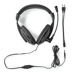 Nedis CHST210BK PC-Headset | Over-Ear | Stereo | 1x 3.5 mm / 2x 3.5 mm | Inklapbare Microfoon | Zwart