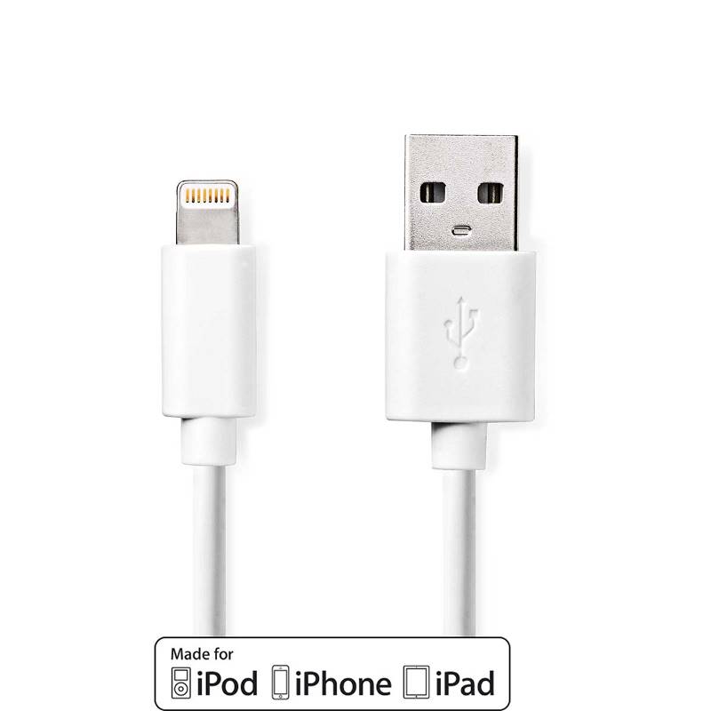 Nedis CCGL39300WT30 Lightning Kabel | USB 2.0 | Apple Lightning 8-Pins | USB-A Male | 480 Mbps | Vernikkeld | 3.00 m ...