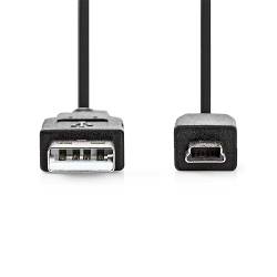 Nedis CCGL60300BK30 USB-Kabel | USB 2.0 | USB-A Male | USB Mini-B 5-Pins Male | 480 Mbps | Vernikkeld | 3.00 m | Rond...