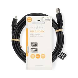 Nedis CCGL60300BK30 USB-Kabel | USB 2.0 | USB-A Male | USB Mini-B 5-Pins Male | 480 Mbps | Vernikkeld | 3.00 m | Rond...