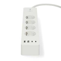 Nedis WIFIP313FWT SmartLife Stekkerdoos | Wi-Fi | Hybrid (CEE 7/7) / USB-A / USB-C™ | 16 A | 3680 W | 2.00 m | 0 - 55...