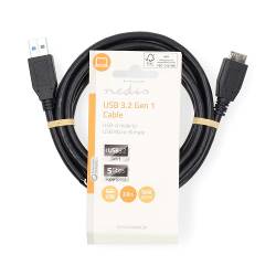 Nedis CCGL61500BK20 USB-Kabel | USB 3.2 Gen 1 | USB-A Male | USB Micro-B Male | 5 Gbps | Vernikkeld | 2.00 m | Rond |...