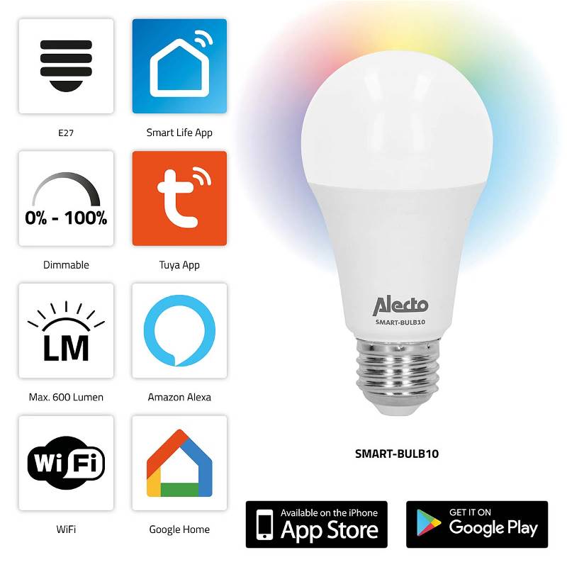 Alecto SMART-BULB10 SMART-BULB10 Smart LED-kleurenlamp met Wi-Fi
