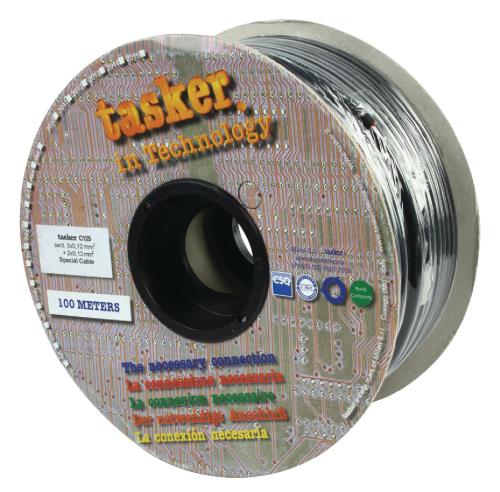 Tasker C125 Zwarte ronde videokabel voor 6p DIN plug 2 x 0,12 mm² op rol 100 m