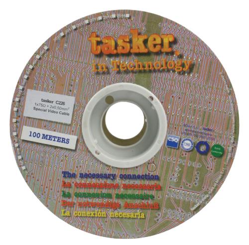 Tasker TASR-C226 Videokabel 1 x 75 Ohm + 2 x 0.50 mm² op rol 100 m zwart