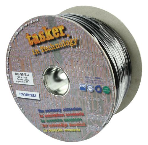 Tasker RG59BU Professionele coax kabel 75 Ohm op rol 100 m zwart