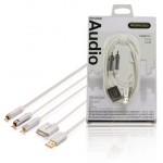 Profigold PROM102 Multimedia-kabel 30-pins dock male - 3x RCA male + USB 2.0 A male 1,00 m wit