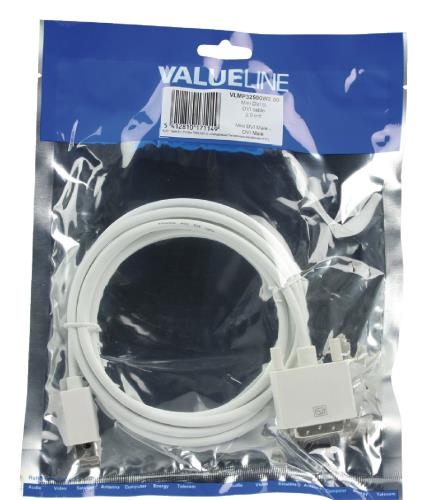 Valueline VLMP32500W2.00 Mini DVI naar DVI mannelijk kabel 2,00 m wit