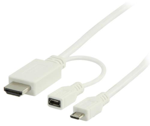 Valueline VLMP39010W1.00 MHL kabel USB 5-pins Micro B mannelijk - HDMI-connector + USB Micro B vrouwelijk 1,00 m wit