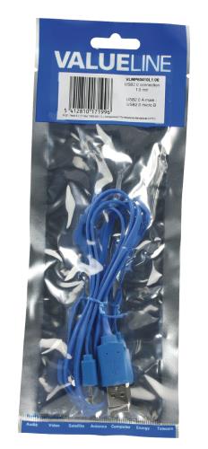 Valueline VLMP60410L1.00 USB 2.0 adapterkabel A Male - Micro B Male 1,00 m blauw