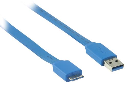Valueline VLMP61210L2.00 Platte USB 3.0 A mannelijk naar USB 3.0 micro B mannelijk kabel 2,00 m blauw