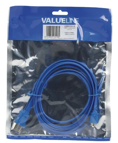 Valueline VLMP61210L2.00 Platte USB 3.0 A mannelijk naar USB 3.0 micro B mannelijk kabel 2,00 m blauw