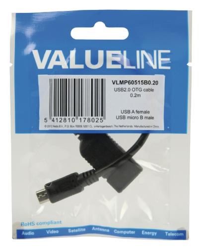 Valueline VLMP60515B0.20 USB 2.0 A - micro B OTG data kabel 0,20 m
