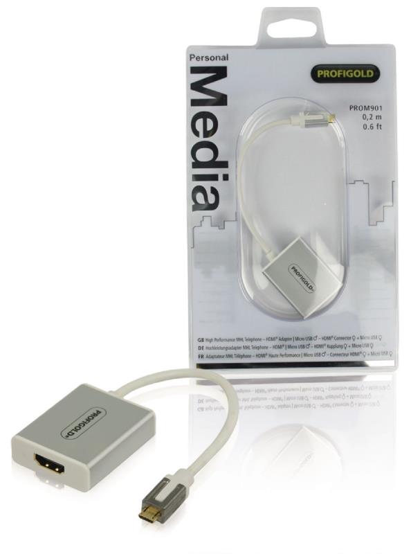Profigold PROM901 MHL-adapter kabel USB Micro B male - HDMI-uitgang + USB Micro B female 0,20 m wit