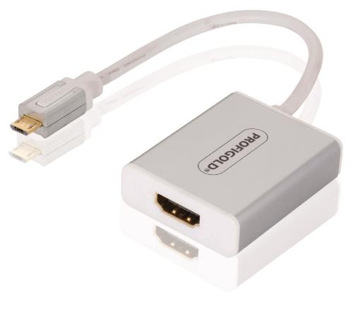 Profigold PROM901 MHL-adapter kabel USB Micro B male - HDMI-uitgang + USB Micro B female 0,20 m wit