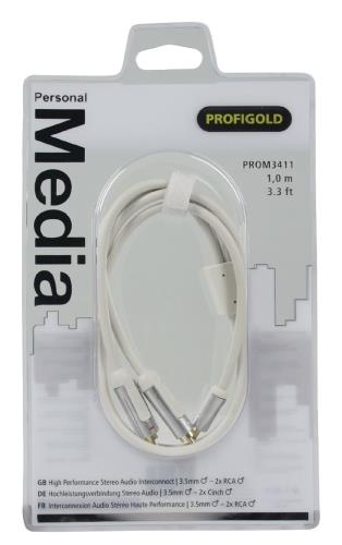 Profigold PROM3411 Stereo-audiokabel 3,5 mm male - 2x RCA male 1,00 m wit