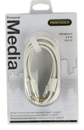 Profigold PROM3415 Stereo-audiokabel 3,5 mm male - 2x RCA male 5,00 m wit