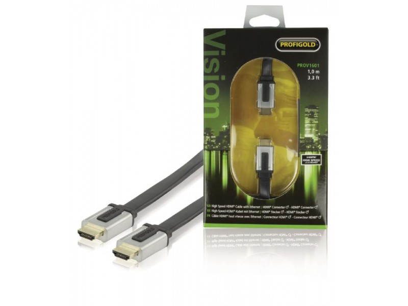 Profigold PROV1601 Platte High Speed HDMI-kabel met Ethernet HDMI-connector - HDMI-connector 1,00 m zwart