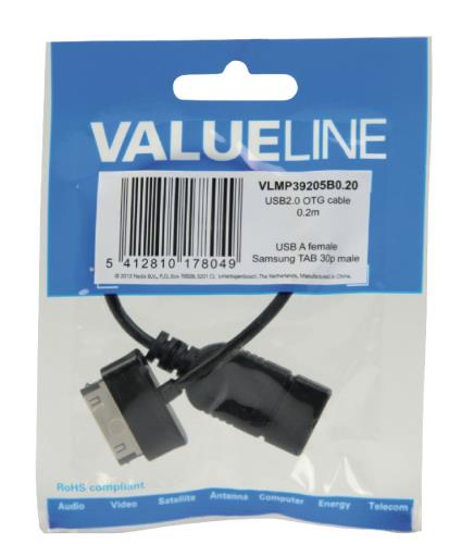 Valueline VLMP39205B0.20 USB 2.0 A - Samsung 30-pin OTG datakabel 0,20 m