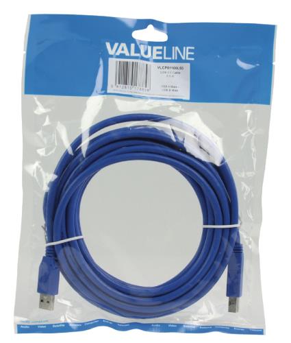 Valueline VLCP61100L50 USB 3.0 USB A male - USB B male kabel 5,00 m blauw