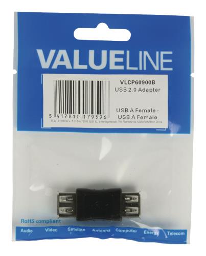 Valueline VLCP60900B USB 2.0 USB A vrouwelijk - USB A vrouwelijk adapter zwart