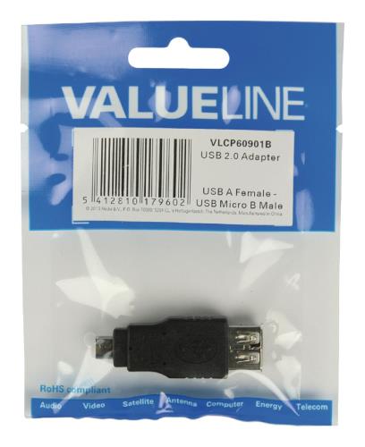 Valueline VLCP60901B USB 2.0 USB Micro B mannelijk - USB A vrouwelijk adapter zwart