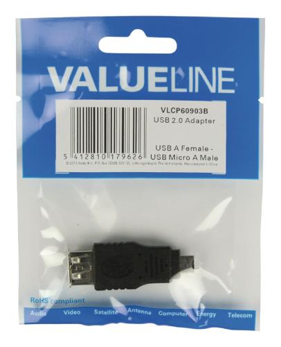 Valueline VLCP60903B USB 2.0 USB Micro A mannelijk - USB A vrouwelijk adapter zwart