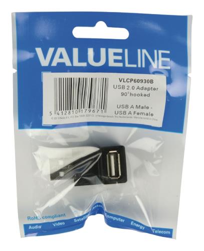 Valueline VLCP60930B USB 2.0 USB A mannelijk - USB A vrouwelijk 90° gehoekte adapter zwart