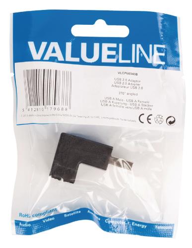 Valueline VLCP60940B USB 2.0 USB A mannelijk - USB A vrouwelijk 270° gehoekte adapter zwart