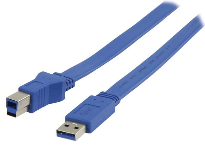 Valueline VLCP61105L20 USB 3.0 USB A mannelijk - USB B mannelijk platte kabel 2,00 m blauw