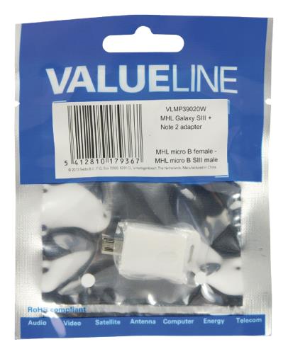Valueline VLMP39020W MHL-adapter USB 11-pins Micro B mannelijk - USB 5-pins Micro B vrouwelijk wit