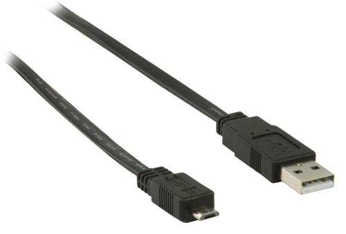Valueline VLCP60505B20 USB 2.0 USB A male - USB micro B male platte kabel 2,00 m zwart