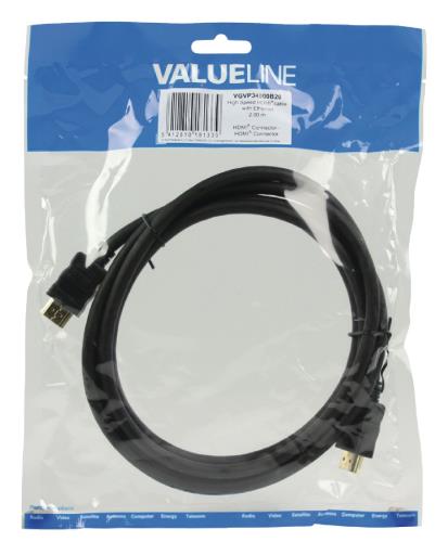 Valueline VGVP34000B20 High Speed HDMI kabel met ethernet HDMI connector - HDMI connector 2,00 m zwart