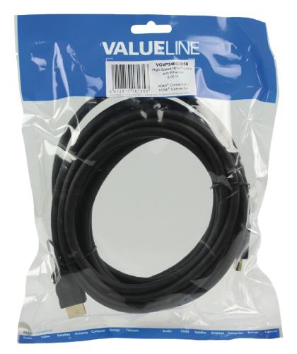Valueline VGVP34000B50 High Speed HDMI kabel met ethernet HDMI connector - HDMI connector 5,00 m zwart