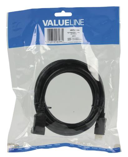 Valueline VGVP34210B20 High Speed HDMI kabel met ethernet HDMI connector - HDMI connector 270° gehoekt 2,00 m zwart