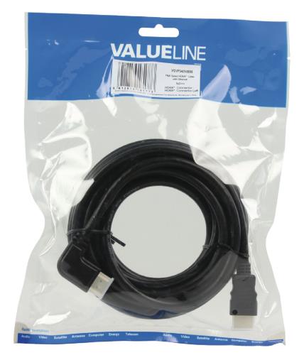 Valueline VGVP34250B50 High Speed HDMI kabel met ethernet HDMI connector - HDMI connector links gehoekt 5,00 m zwart