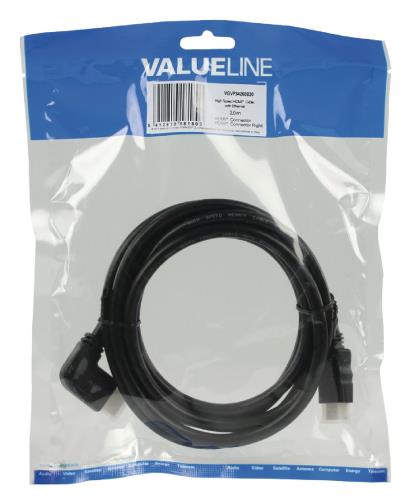 Valueline VGVP34260B20 High Speed HDMI kabel met ethernet HDMI connector - HDMI connector rechts gehoekt 2,00 m zwart
