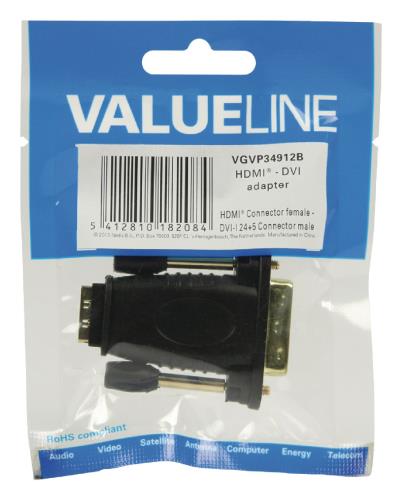 Valueline VGVP34912B DVI - HDMI-adapter DVI mannelijk - HDMI input zwart