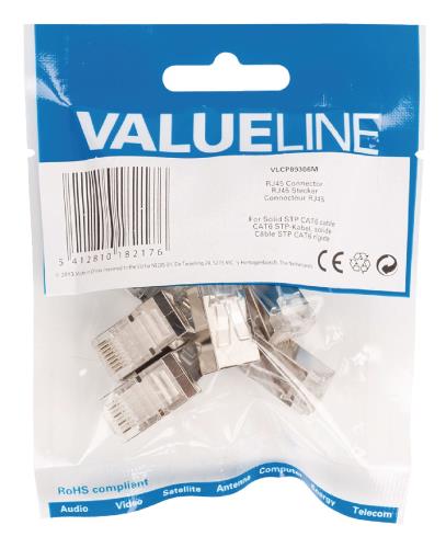 Valueline VLCP89306M RJ45 connectoren voor solid STP CAT 6 kabels 10 stuks